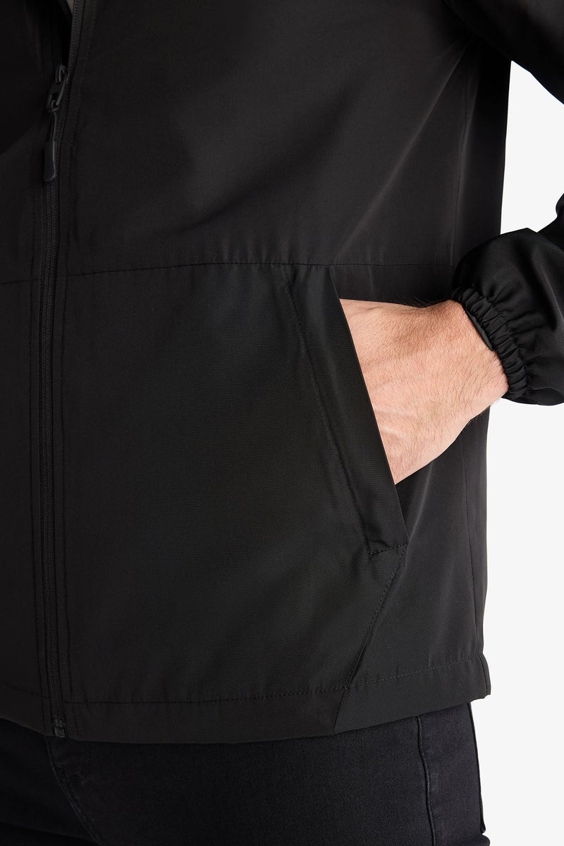 DeFacto Black Man Slim Fit Hooded Zippered Waterproof Jacket Casual - Image 5